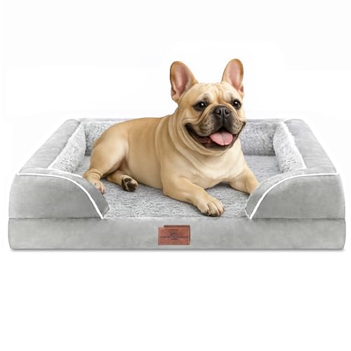 Comfort Expression Waterproof Orthopedic Dog Bed for Medium Size Dog | Supportive Egg Crate Foam Medium Pet Bed with Removable Bolsters, Dog Couch with Washable Cover & Non-Slip Bottom, 30x20 Inch - color: Grey White, size: 30.0"L x 20.0"W x 7.0"Th