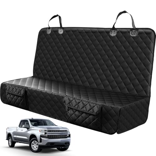 PETICON Dog Car Seat Covers for Truck Ford F150/Chevrolet Silverado 1500/Ram 1500/GMC Sierra 1500, Waterproof Pet Back Seat Cover for Trucks, Scratchproof Nonslip Durable Rear Seat Cover for Dogs - color: black - 60'W, size: L - 60"W