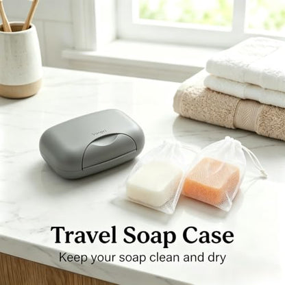 Soap Holder Container, Vonpri Portable Bar Soap Saver Scrubber Case for Bathroom and Kitchen (Grey) - color: Grey