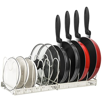 ROOHUA Pot Rack - Expandable Pot & Pan Organizer for Cabinet, 10 Adjustable Compartments (Apricot, 10) - color: Apricot