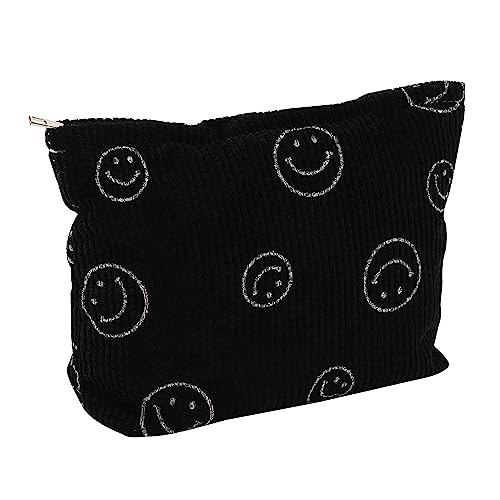 Cosmetic Bags for Women - Corduroy Cosmetic Bag Aesthetic Women Handbags Purses Smile Dots Makeup Organizer Storage Makeup Bag Girls Case Bags (A-Black) - color: A-Black