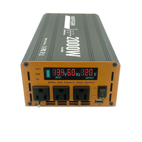 2000 Watt Power Inverter Converter, Car/Truck/RV 12V DC to 110V AC Converter, with LED Display, 3AC Outlets, USB Port - size: 2000W
