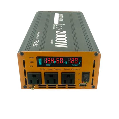 2000 Watt Power Inverter Converter, Car/Truck/RV 12V DC to 110V AC Converter, with LED Display, 3AC Outlets, USB Port - size: 2000W