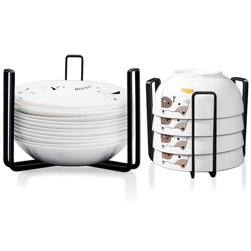 Dinnerware Bowl Plate Holder Fit for 6.5 Inches Diameters Bowl, Metal Bowl Storage Dying Display Rack for Kitchen Drawer, Countertop, Cabinet, Shelf, Cupboard (Black, Small 1PCS+Large 1PCS) - color: Black, size: Small 1PCS+Large 1PCS