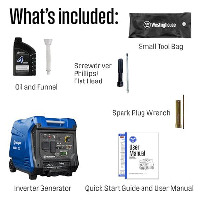 Westinghouse 5000 Peak Watt Super Quiet Portable Inverter Generator, Wheel & Handle Kit, RV Ready 30A Outlet, Gas Powered, CO Sensor, Parallel Capable,Blue - style: 5000 Watts - Gas Only - Recoil Start