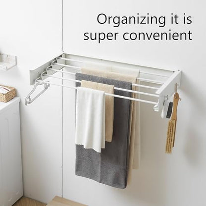 Clothes Drying Rack,Laundry Hanging Rack Collapsible,Wall Mounted Drying Rack for Laundry,Foldable Drying Rack Indoor Outdoor,31.5" Wide,5 Aluminum Rods with Hooks, 60 lb Capacity (White 31.5" Hooks) - size: 31.5 Inch with hooks