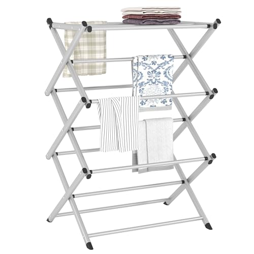 Household Indoor Folding Clothes Drying Rack, Dry Laundry and Hang Clothes,Towel Rack (Silver Gray) for Storage - color: Silver Gray