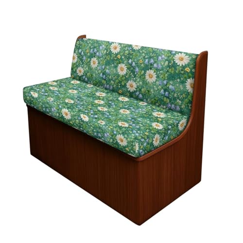 Daisy Floral Green Grass Print RV Dinette Cushion Covers Camper Sofa Cushion Cover Stretchable RV Dinette Seat Covers 2Pcs with Backrest & Bench Cover 2Sets - color: Daisy Floral Green Grass
