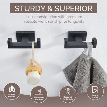 Angle Simple Bathroom Towel Hooks, SUS304 Stainless Steel Shower Double Robe Coat Hooks for Wall, Matte Black, 2 Pack - color: Matte Black, size: 2 Pack