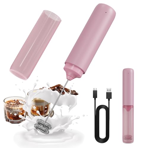 CIRCLE JOY Portable Rechargeable Milk Frother Hanheld, Dual Spring Whisk Electric Coffee Frother Wand Drink Mixer for Matcha Lattes Cappuccino, Kitchen Gifts, Pink - color: Storage Cover/Pink, size: Rechargeable