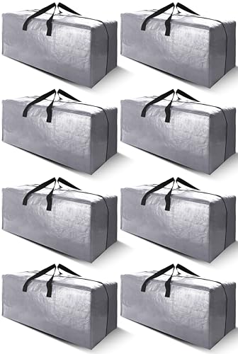 Cosy Family 8 Pack Heavy Duty Extra Large Moving Bags with Backpack Straps - Strong Handles & Zippers, Storage Totes For Space Saving, Fold Flat, Alternative to Moving Box (Set of 8, Silver) - color: Silver, size: 24 gal-Pack of 8