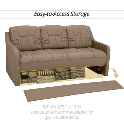 De Leon Console DX RV Sofa Bed, 78" Wide, Ultimate Leather, Light Sand - color: Light Sand, size: 78"