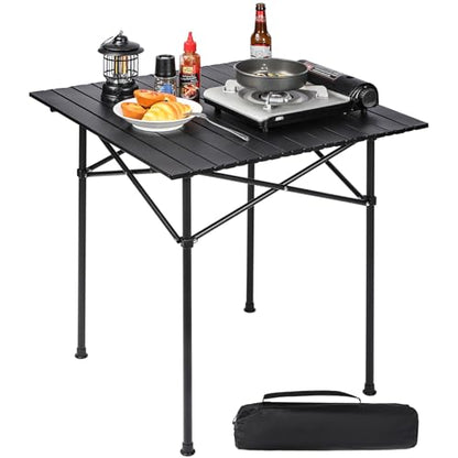 REDCAMP Roll Up Camping Tables that Fold Up, Lightweight Portable Compact Metal Camp Table for Grill Outdoor Picnic, Black Square 28x28 inches - size: 28"Lx28"Wx28"H