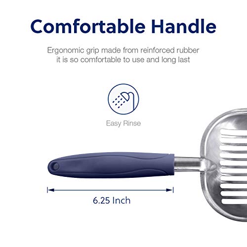 WePet Cat Litter Scoop, Aluminum Alloy Sifter, Kitty Metal Scooper, Deep Shovel, Long Handle, Poop Sifting, Kitten Pooper Lifter, Durable, Heavy Duty, for Litter Box - color: FLAT Aluminum \ #01 Blue Handle, size: Large