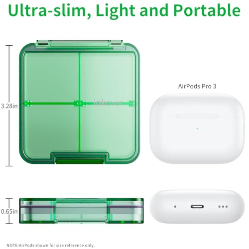 Small Pill Box, Travel Pill Organizer, Small Pill Case, Pill Container for Purse 4 Compartments, Daily Compact Travel Medicine Holder for Vitamins Medication (Green) - color: Green