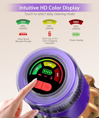 Cordless Vacuum Cleaner, 650W 55KPA 70Mins Anti-Tangle Wireless Vacuum,Rechargeable Vacuum with Green Light,Powerful Stick Vacuum for Home Carpet/Hardwood Floors,Purple