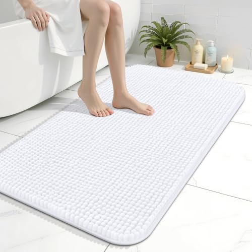 Arotive Bathroom Rugs 36" x 24", Ultra Soft Absorbent Chenille Bath Rugs, Non-Slip Rubber Backing, Machine Washable Bath Mats for Bathroom Floor, Tub and Shower, Home Decor Accessories, White - color: White, size: 36" X 24"