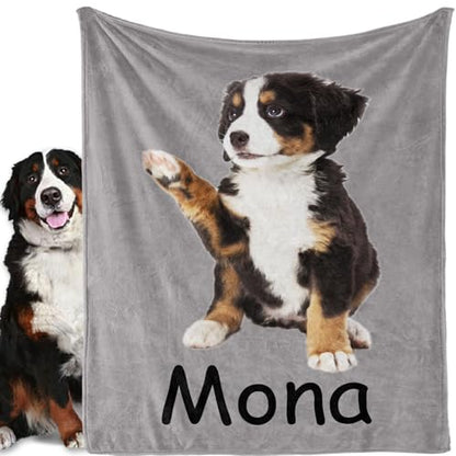 Personalized Dog Blanket, Customized Pet Blankets with Name Picture, Throw Blanket for Small Medium Large Dog Puppy Cat - color: D-grey