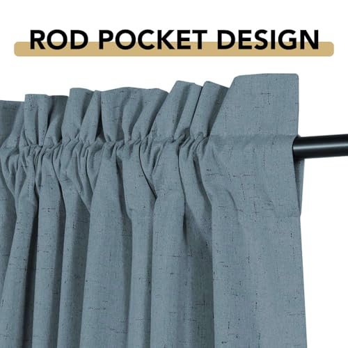 H.VERSAILTEX Linen Look 100% Blackout Curtains 63 Inches Long for Bedroom Rod Pocket 42 Inches Wide Linen Textured Thick Window Curtain Drapes with White Backing, Stone Blue, 2 Panels - color: Stone Blue, size: 42"W x 63"L (Pack of 2)