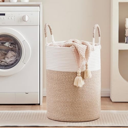 80L Extra Large Laundry Hamper Basket Tall Woven Rope Clothes Hamper Blanket Basket for Living Room Bathroom Bedroom Brown 16"L x 16"W x 22"H - color: Brown1, size: Extra Large (80L)