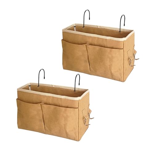 Bedside Caddy Bedside Hanging Storage Basket Multi-Function Organizer Caddy for Bunk and Hospital Beds Dorm Rooms Bed Rails, Can be Placed Glasses Books Mobile Phones（2pcs Dark khaki） - color: 2pcs Dark khaki