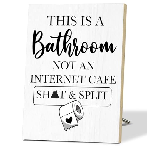 F472 Bathroom Signs for Home - Wall Art for Toilet Decor - Wooden Desktop Decor for Funny Bathroom Art - Modern Home Office Restroom - color: Bathroom01