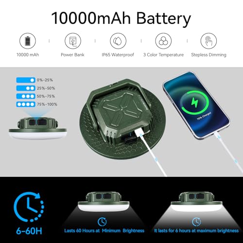 VAVOFO 42W 4000LM LED Camping Lantern Rechargeable, 10,000mAh Camping Lights, 3 Lighting Modes, IP65 Waterproof Flashlight , Portable Tent Light with Magnetic Base for Emergencies & Holiday Fun - size: 42W(Green)