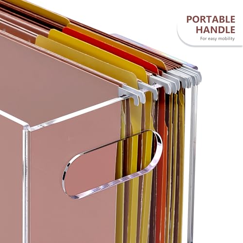 DINGHUO Hanging File Organizer, Acrylic File Holder with Handles, No Assembly Required, Clear File Crate Storage Box for Desk Office, Fits Standard Letter Size 8.5"x11" Folders - size: XL Letter