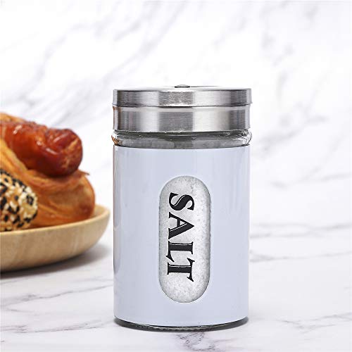 Salt and Pepper Shakers Stainless Steel and Glass Set with Adjustable Pour Holes - color: Stainless Steel,White