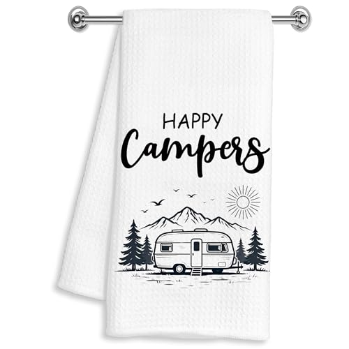 RV Camping Gifts Hand Dish Tea Towels for Kitchen Bathroom Decor 16x24 Inches, Camper Gifts for Women Men, Happy Campers Camping Kitchen Towels Decorative - color: Happy Campers