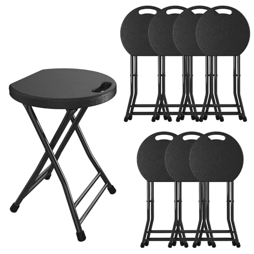 Folding Stool, 18 Inch Foldable Stool with Handle & Steel Frame, Pack of 8 Folding Bar Stools, 440lbs Sturdy Foldable Lightweight Metal Chair for Camping, Indoor and Outdoor, Black - color: Black, size: 18-inch Pack of 8