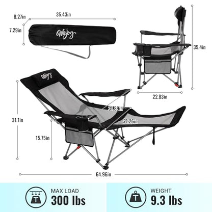 #WEJOY 2-in-1 Reclining Camping Chair with Footrest for Adults Folding Lounge Chair with Adjustable Backrest Lightweight Camping Chairs Heavy Duty Camp Chairs for Outdoor - color: Black Grey