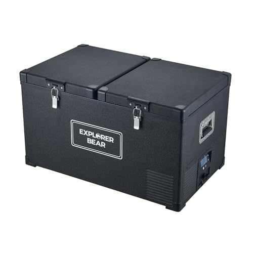 Explorer Bear 12 Volt Refrigerator 12V Car Fridge 12/24V DC 110-240V AC Portable Freezer Compressor Cooler 0℉-50℉ 3-Year Warranty for Truck Van RV SUV Boat Trailer Travel Road Trips Camping… - size: 75L Dual Zone