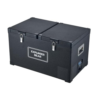 Explorer Bear 12 Volt Refrigerator 12V Car Fridge 12/24V DC 110-240V AC Portable Freezer Compressor Cooler 0℉-50℉ 3-Year Warranty for Truck Van RV SUV Boat Trailer Travel Road Trips Camping… - size: 75L Dual Zone