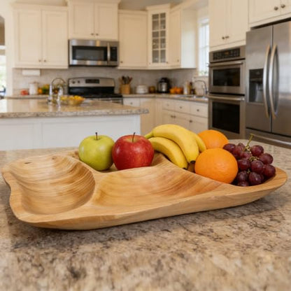 BTEOBFY Natural Wood 4-Compartment Divided Fruit Tray, Live Edge Handmade Serving Platter for Snacks, Sandwiches, Appetizers, Unique Hand-Carved Rustic Design - size: 15.8 INCH