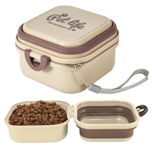 Collapsible Dog Bowls, Travel Food and Water Double Bowl for Cats & Dogs, 2-in-1 Portable BPA-Free Feeding Solution, Perfect for Traveling, Camping & Walking (S/ 60oz) - color: Khaki, size: Small