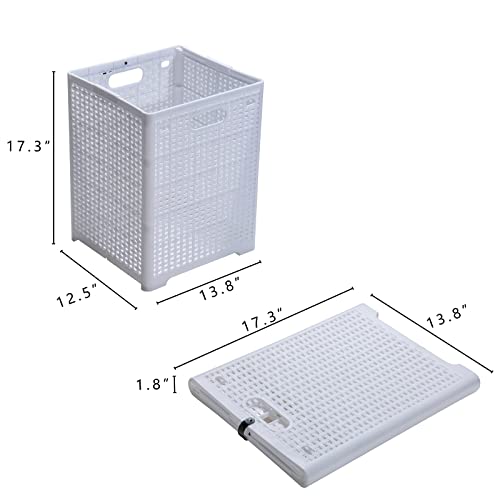 Eslite 42L Collapsible Plastic Laundry Baskets,Foldable Laundry Hamper,Pack of 2 (White) - color: White