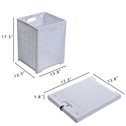 Eslite 42L Collapsible Plastic Laundry Baskets,Foldable Laundry Hamper,Pack of 2 (White) - color: White