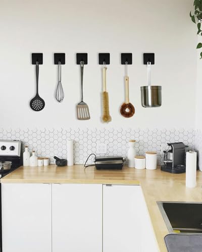 Adhesive Towel Hooks for Bathrooms, 8 Piece Towel Hooks for Hanging Hat Robe Coat, Stick on Hooks for Kitchens, Strong Self-Adhesive No Damage Sticky Hook, Black - style: S-Black-45°