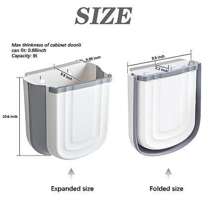 Kitchen Hanging Trash Can, 2.4 Gallon / 9L Collapsible Waste Bin, Small Kitchen Compost Bin for Food Scraps, Wall Mounted Garbage Can for Bathroom, Car, RV (Grey) - color: Grey