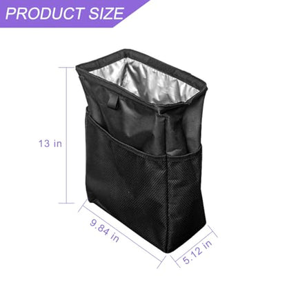 8sanlione Car Trash Can with Storage Pockets, Foldable Hanging Large Capacity Garbage Bin, Leak-Proof Waterproof Trash Bin, Multipurpose Organizer Car Accessories for Truck SUV (Black)