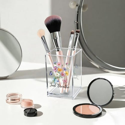 Just Breathe Acrylic Cosmetic Pencil Pen Holder Cup, Hope Inspirational Makeup Brush Organizer Holder, Women Faith Gifts, Encouragement Gifts for Women Mom Daughter Sister Friend Yoga Teacher - style: Breathe