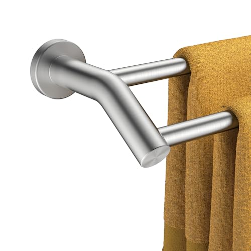 FORIOUS Double Towel Bar 24", Heavy Duty SUS304 Stainless Steel Dual Towel Racks for Bathroom Wall Mount, Space Saving Towel Rod Towel Holder Rail, Brushed Nickel - color: Stainless Steel, size: 24 Inch (Round)