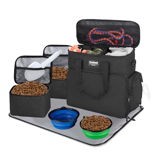 Dog Travel Bag Airline Approved–Pet Travel Tote with Collapsible Bowls,Food Containers & Feeding Mat–Multi-Pocket Organizer for Dogs & Cats, Durable & Water-Resistant for Hiking,Trips,Outdoors - color: Dark Gray
