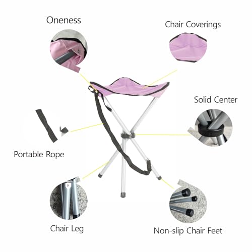 Folding Camping Stool,16.5" Folding Camping Chairs,Portable Tripod Seat,Outdoor Travel Tall Chair for Camping Walking Hunting Hiking Fishing Mountaineering Picnic Beach BBQ Garden Lawn(Pink) - color: Pink