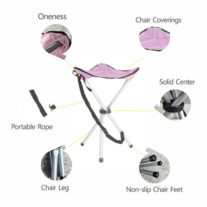 Folding Camping Stool,16.5" Folding Camping Chairs,Portable Tripod Seat,Outdoor Travel Tall Chair for Camping Walking Hunting Hiking Fishing Mountaineering Picnic Beach BBQ Garden Lawn(Pink) - color: Pink