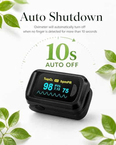 Healthtree JKS50B Pulse Oximeter Fingertip - Blood Oxygen monitor Fingertip with Perfusion Index, Fast 5-8s Reading, Large OLED Display, SpO2 & Heart Rate monitor for Home, Sports, Travel (Includes Batteries & Lanyard)