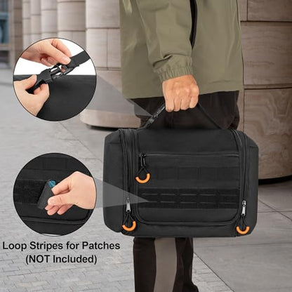 Tactical Toiletry Travel Bag for Men, Hanging Dopp Kit Hygiene Bag Shower Organizer with Hook for Toiletries and Shaving Care, Black (Empty Bag) - color: Black