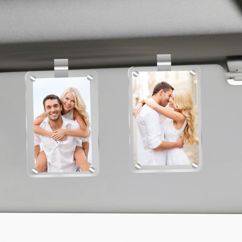 2Pcs Car Picture Holder, Acrylic Magnetic Personalized Photo Holder Car Accessories Car Photo Holder Car Visor Clip, Personalized Car Picture Frame, Suitable for Adding Family or Personal Photos - color: white