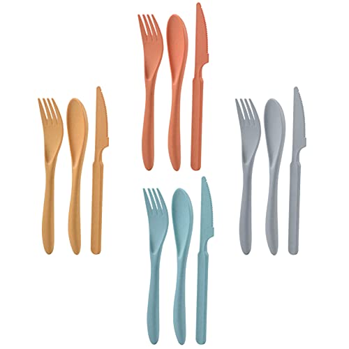 Knives Spoons and Forks Set, Wheat Straw Cutlery Set, Reusable Flatware Set for 4, Utensils for Party, Travel, Work, Picnic, Camping or Daily Use (Dark green, Orange, Yellow, Grey) - color: style2